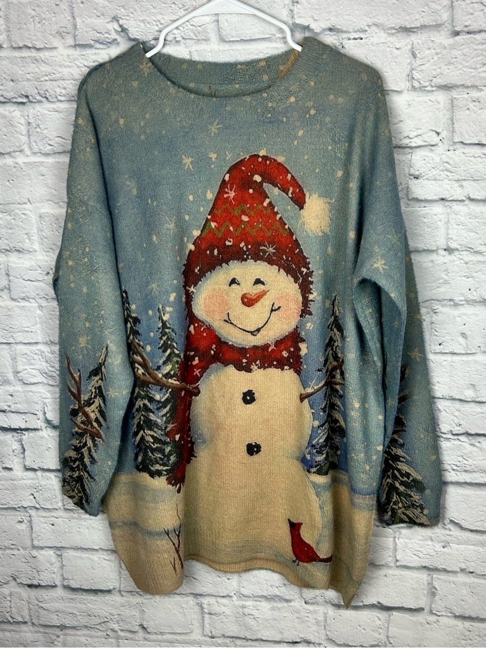 YESNO XL Snowman Christmas Sweater Wool Blend Blue Winter Holiday Tunic NWT